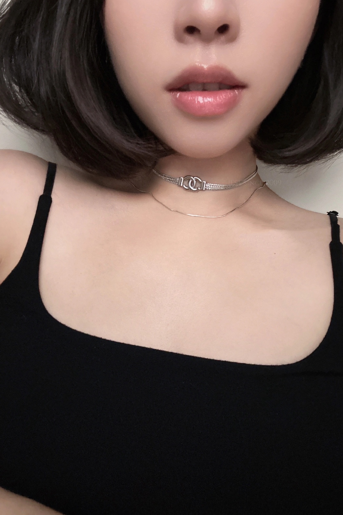 Chanel 𝑪𝒉𝒂𝒏𝒆𝒍 24B银色双C蛇骨链双层项链choker