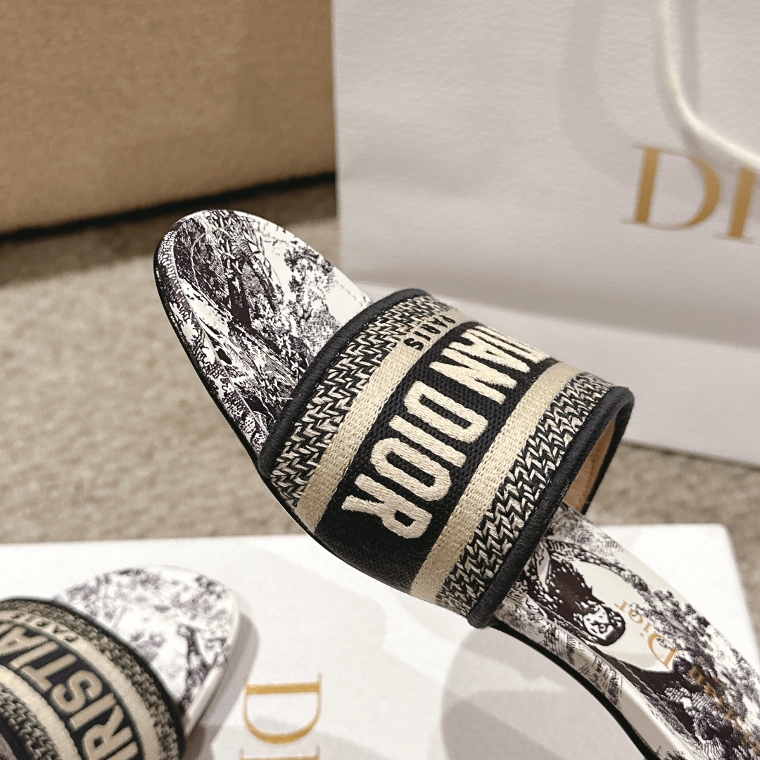 代购级别！经典迪奥logo电脑绣帆布方跟拖鞋，上乘美艳力作 dior专柜最火春夏系列 兼备气质 时尚 经