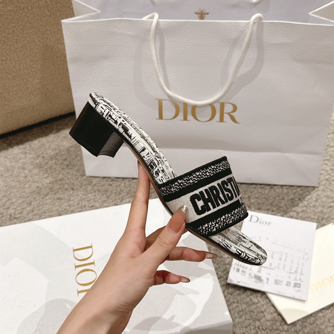代购级别！经典迪奥logo电脑绣帆布方跟拖鞋，上乘美艳力作 dior专柜最火春夏系列 兼备气质 时尚 经