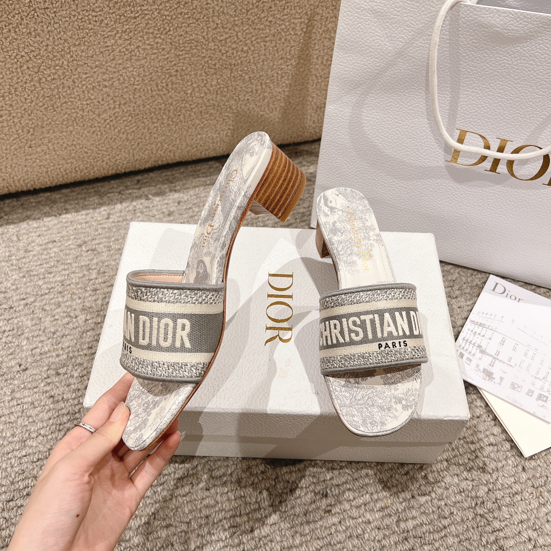 代购级别！经典迪奥logo电脑绣帆布方跟拖鞋，上乘美艳力作 dior专柜最火春夏系列 兼备气质 时尚 经