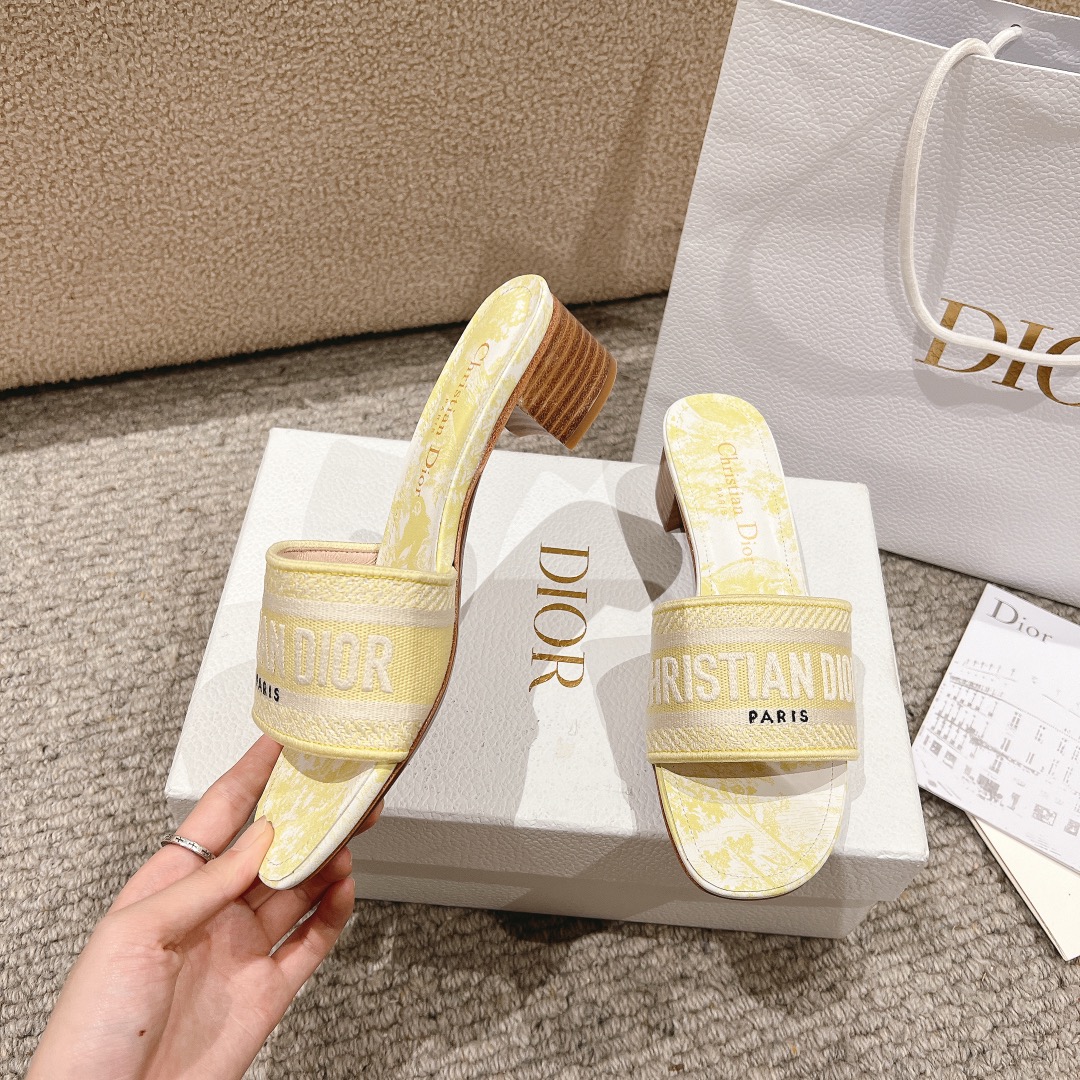 代购级别！经典迪奥logo电脑绣帆布方跟拖鞋，上乘美艳力作 dior专柜最火春夏系列 兼备气质 时尚 经