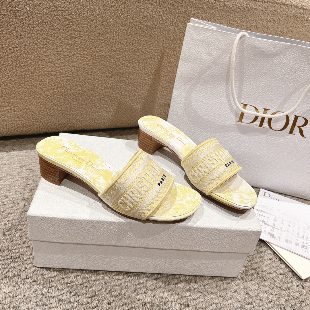 代购级别！经典迪奥logo电脑绣帆布方跟拖鞋，上乘美艳力作 dior专柜最火春夏系列 兼备气质 时尚 经