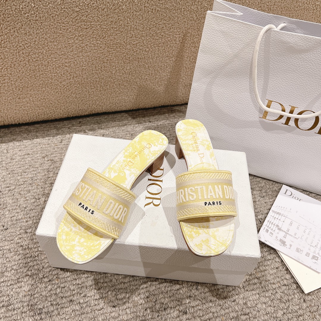 代购级别！经典迪奥logo电脑绣帆布方跟拖鞋，上乘美艳力作 dior专柜最火春夏系列 兼备气质 时尚 经