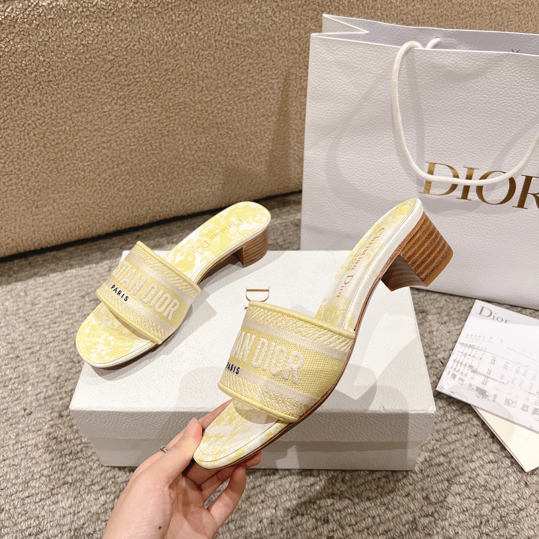 代购级别！经典迪奥logo电脑绣帆布方跟拖鞋，上乘美艳力作 dior专柜最火春夏系列 兼备气质 时尚 经