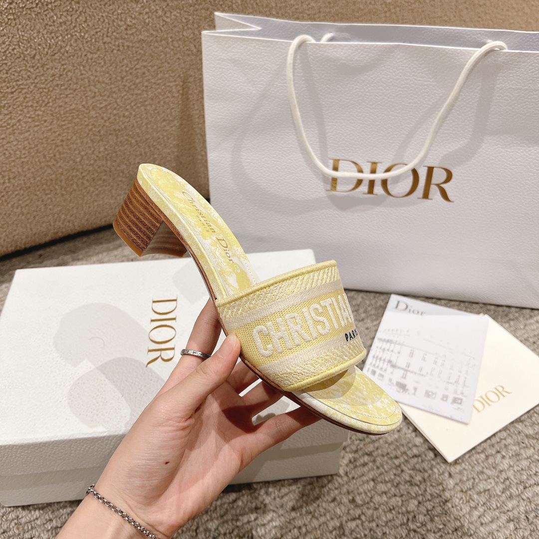 代购级别！经典迪奥logo电脑绣帆布方跟拖鞋，上乘美艳力作 dior专柜最火春夏系列 兼备气质 时尚 经