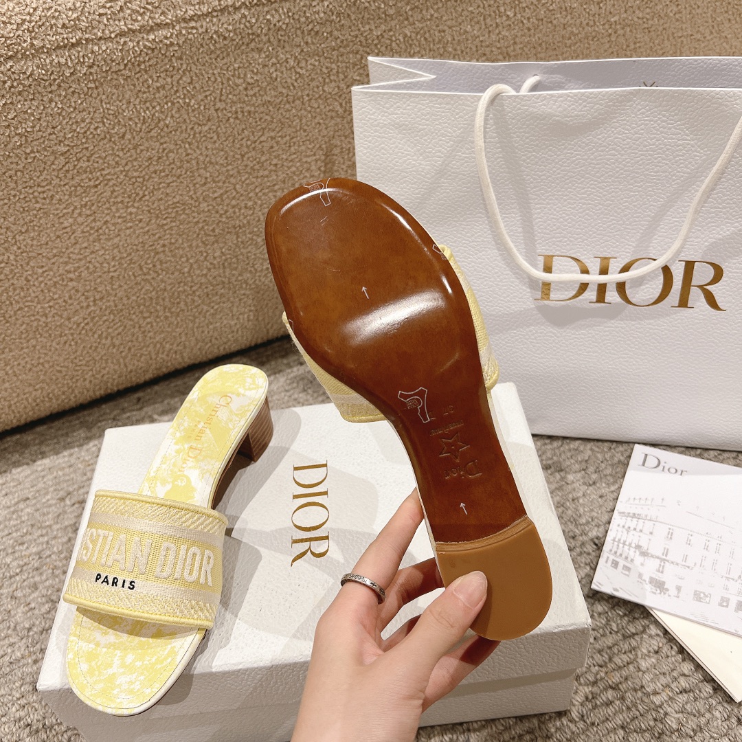 代购级别！经典迪奥logo电脑绣帆布方跟拖鞋，上乘美艳力作 dior专柜最火春夏系列 兼备气质 时尚 经