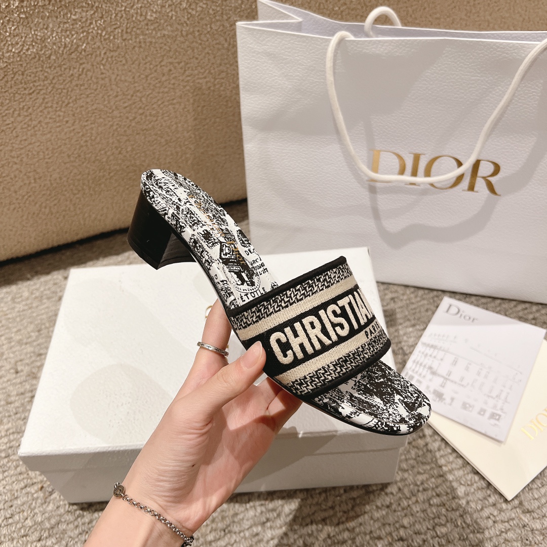 代购级别！经典迪奥logo电脑绣帆布方跟拖鞋，上乘美艳力作 dior专柜最火春夏系列 兼备气质 时尚 经