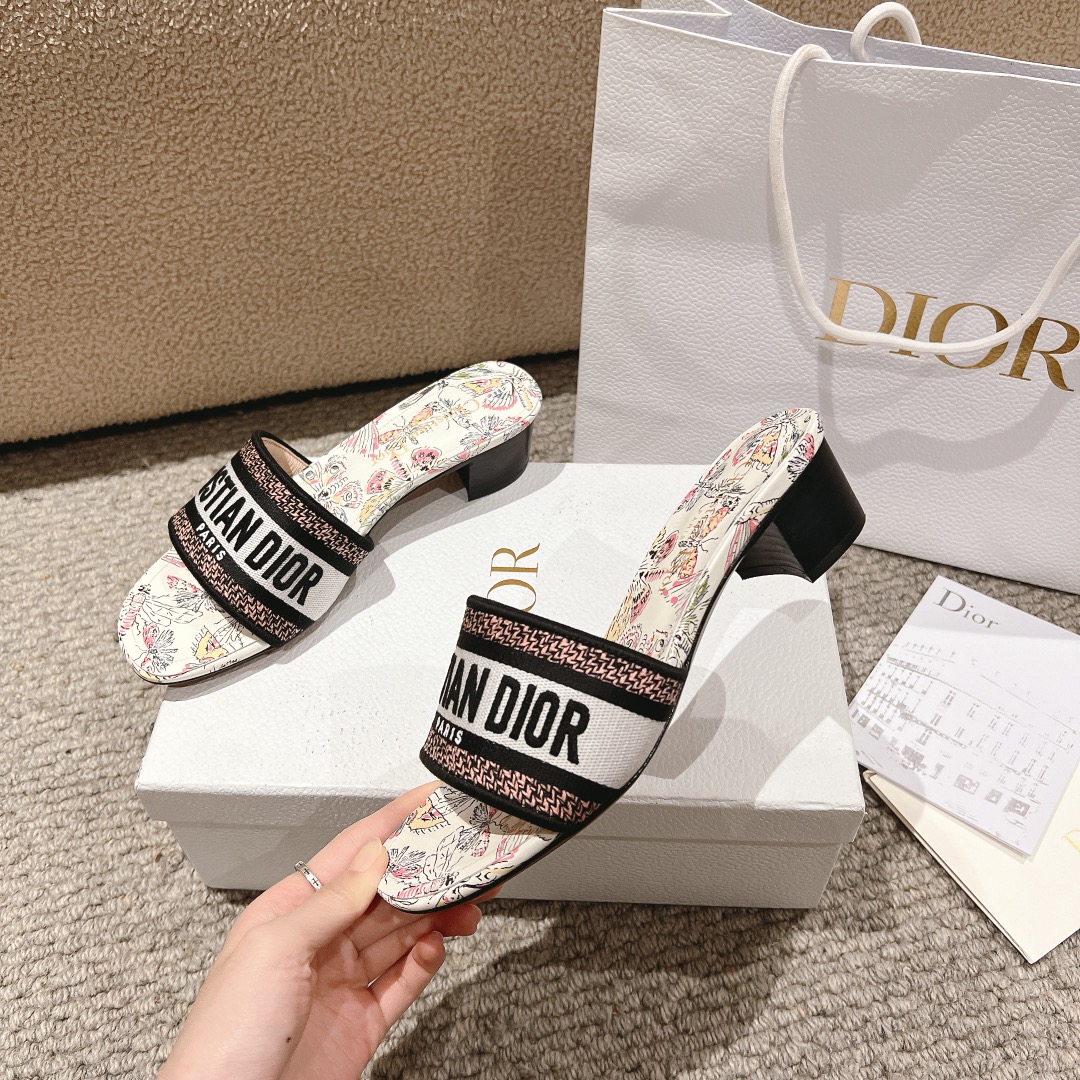 代购级别！经典迪奥logo电脑绣帆布方跟拖鞋，上乘美艳力作 dior专柜最火春夏系列 兼备气质 时尚 经