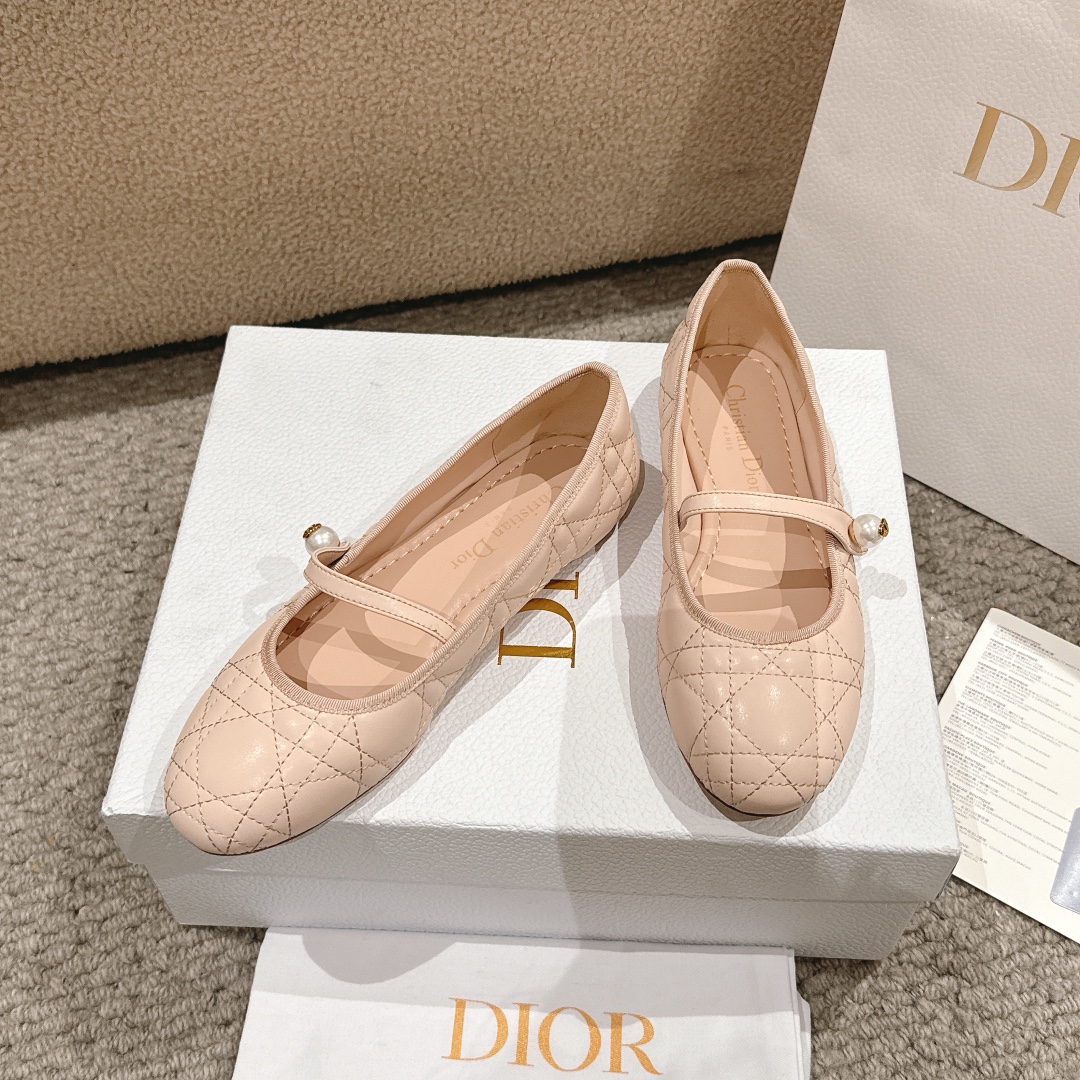 “Dior Ballet Shoes: Classic Aesthetic in Leather with Rosy Bow Tie and Comfortable Soles” - 图片 2