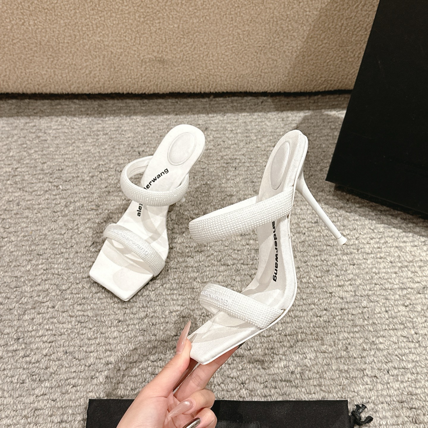 Luxury Alexander Wang Shoe Mats with Embossed Logo and Italian Leather Soles.