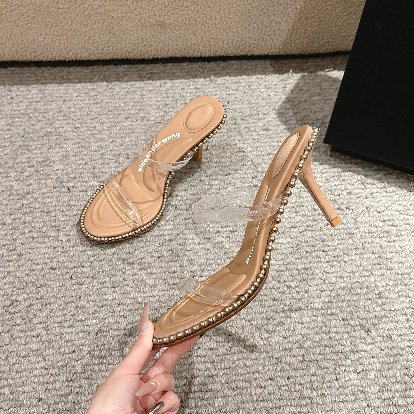 Luxury Alexander Wang Shoe Mats with Sensory Massage: Black, White, Almond Colors, 8cm High, Italian Leather Soles - 图片 3