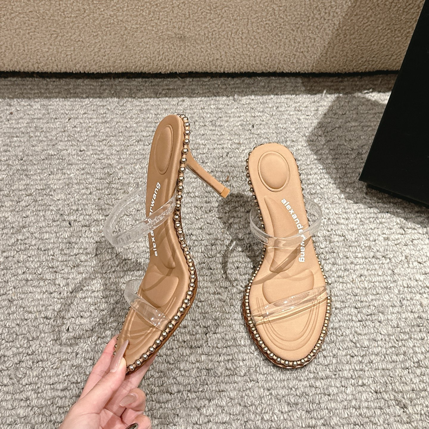 Luxury Alexander Wang Shoe Mats with Sensory Massage: Black, White, Almond Colors, 8cm High, Italian Leather Soles - 图片 5