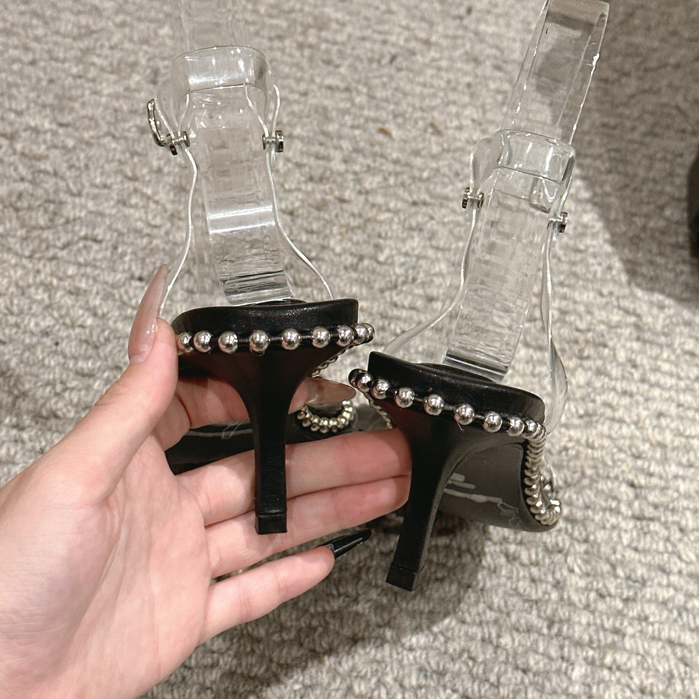 Luxury Alexander Wang Shoe Mats with Concussion Tape: High-Heel Plastic Queen in Black, White, and Almond - 图片 7