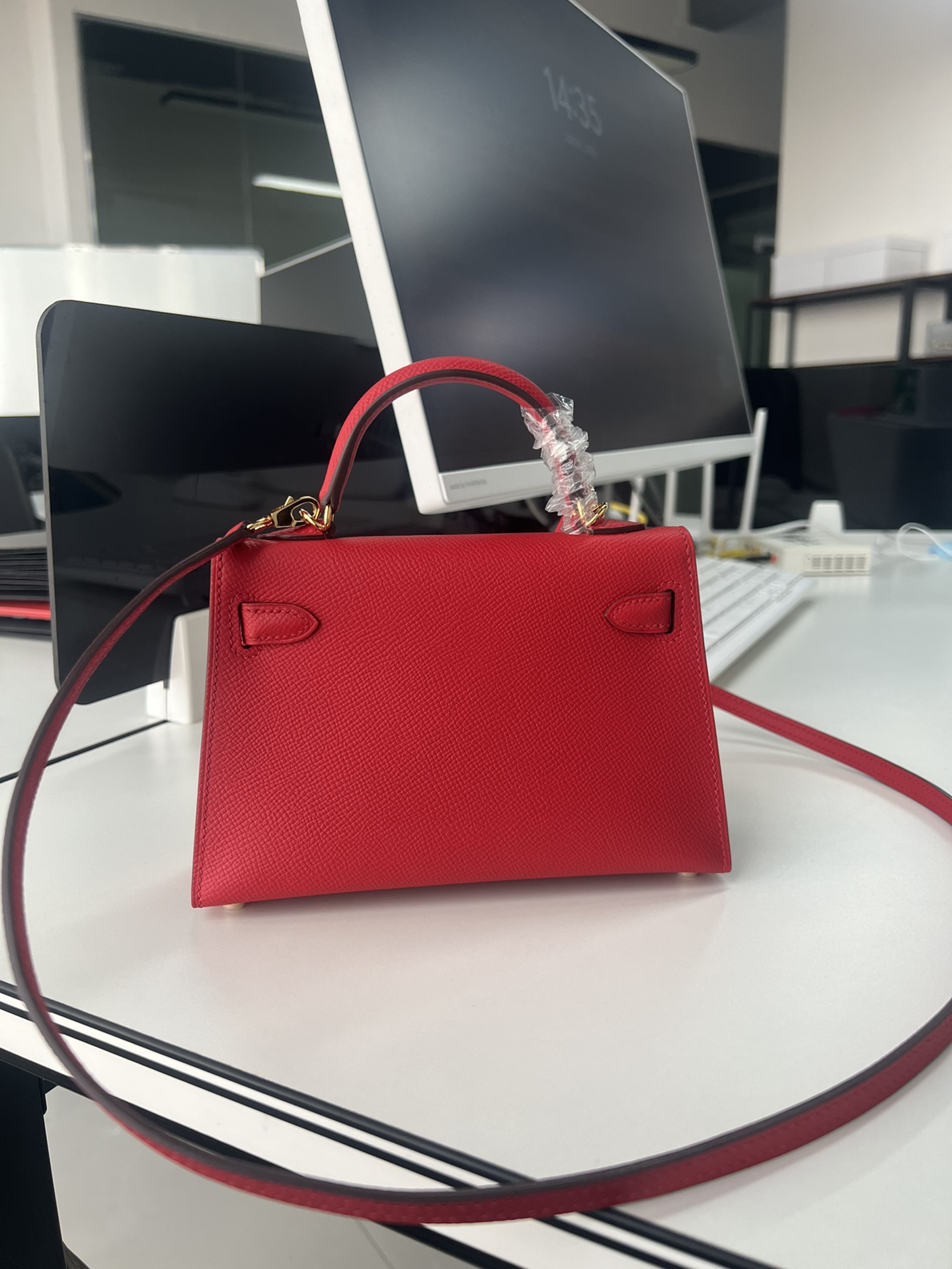 Hermès Second generation Mini Kelly 19cm waxed Epsom leather heart red gold and silver