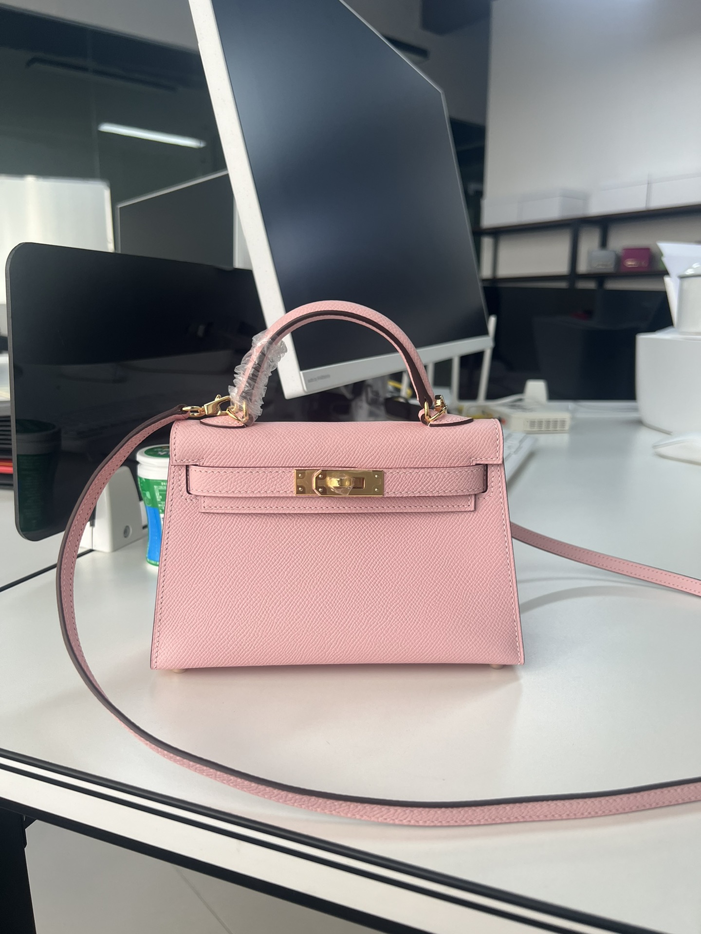 Hermès Second generation Mini Kelly 19cm waxed Epsom leather 3Q powder gold and silver