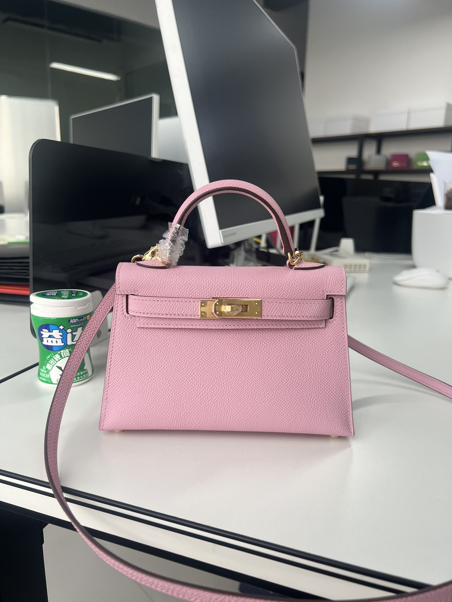 Hermès Second Generation Mini Kelly 19cm Waxed Epsom Leather Malva Purple Gold and Silver