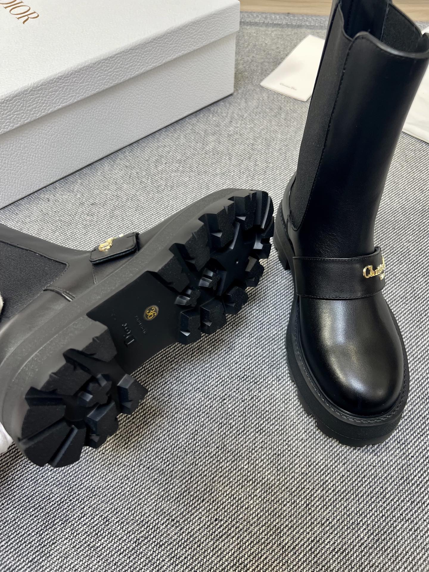 Dior CD Buckle Heeled Boots - Round Toe Chunky Heel Fashion Boots for Women 9 i1757227267065 764 0 7