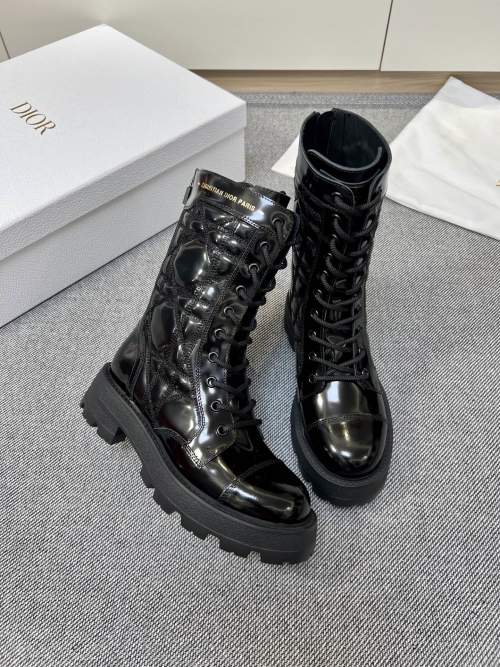 DIOR Women's Black Leather Ankle Boots Round Toe Chunky Heel Fashion Booties 1 DIOR Women's Black Leather Ankle Boots Round Toe Chunky Heel Fashion Booties