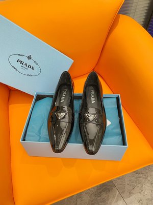 Prada Shoes Loafers Single Layer Genuine Leather Patent Rubber Sheepskin