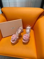 MiuMiu Shoes Sandals Slippers Rose Women Genuine Leather Sheepskin Silk