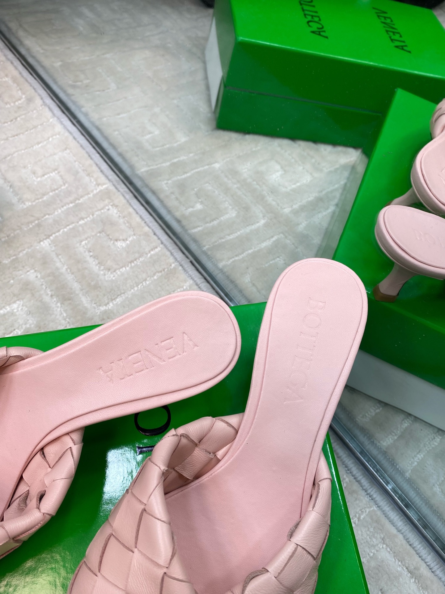 Bottega Veneta Blink Leather Woven Heeled Sandals Mules Slides, Pink 7 i1741284812674 8260 0 5