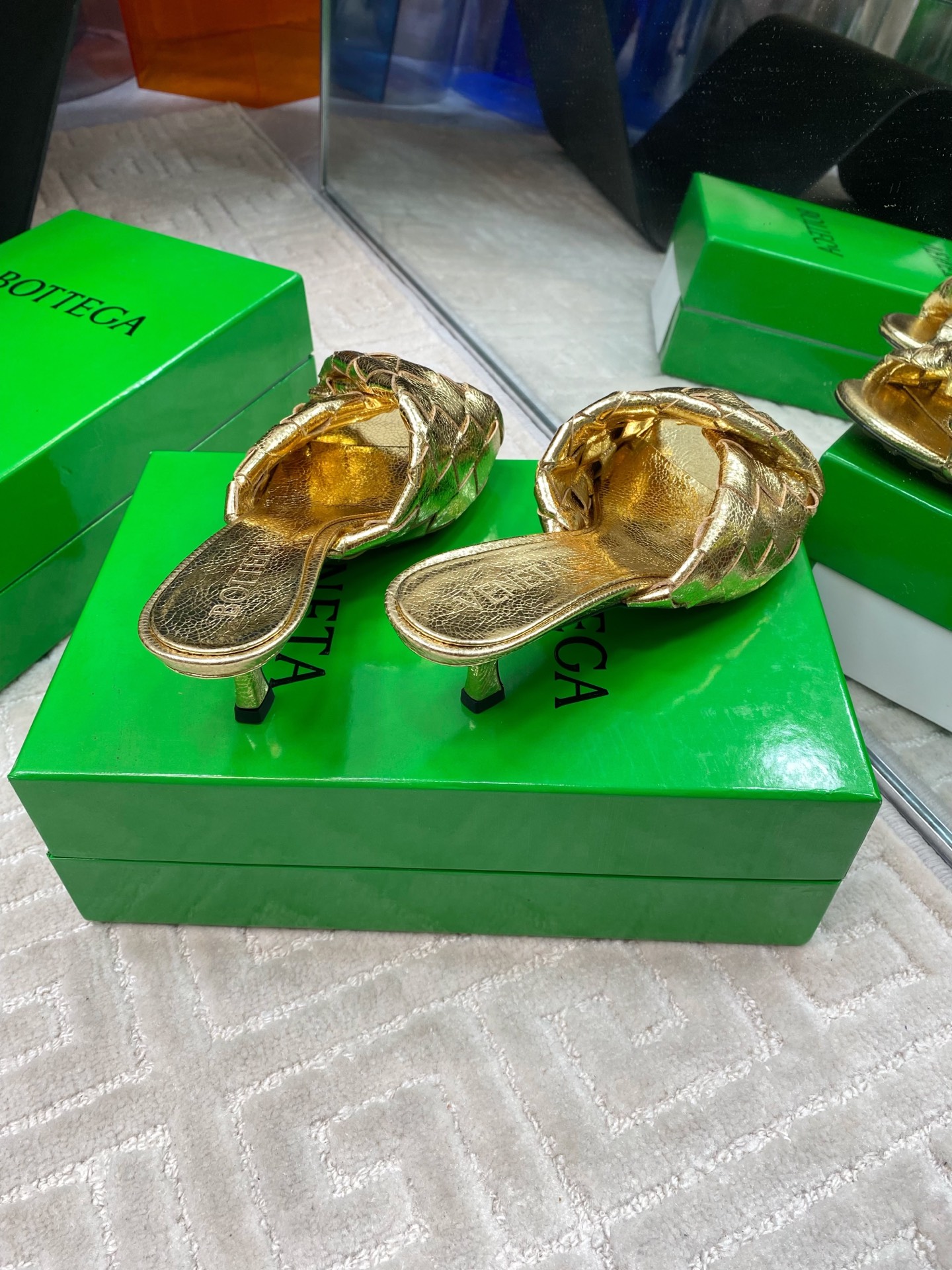 Bottega Veneta Blink Gold Woven Leather Heeled Sandals Mules 9 i1741284978124 7679 0 7