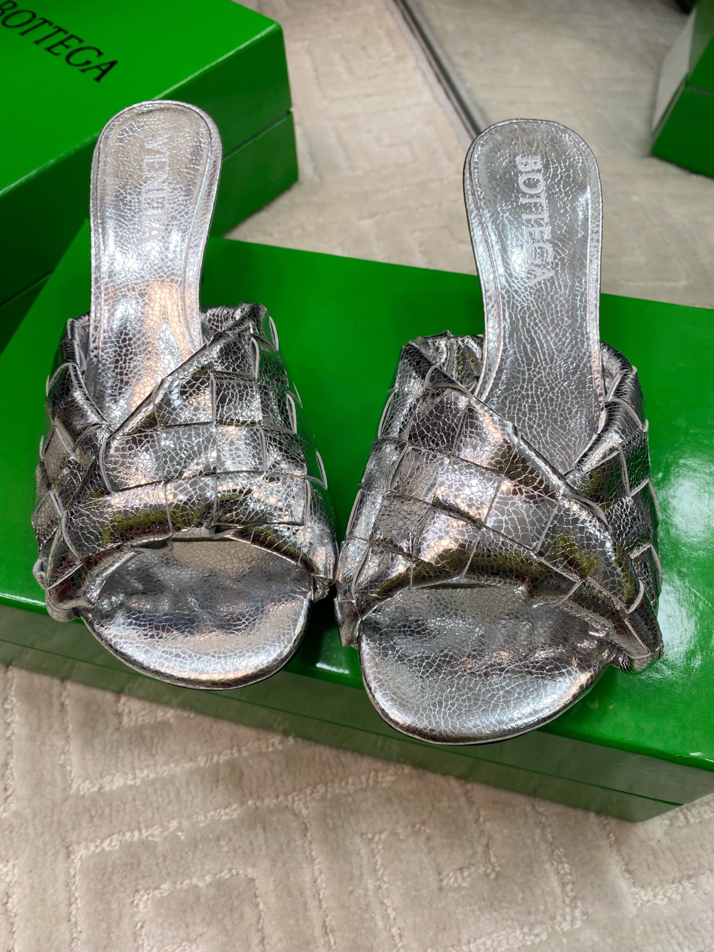 Bottega Veneta Blink Woven Leather Heeled Sandals - Silver 8 i1741285004756 4413 0 6