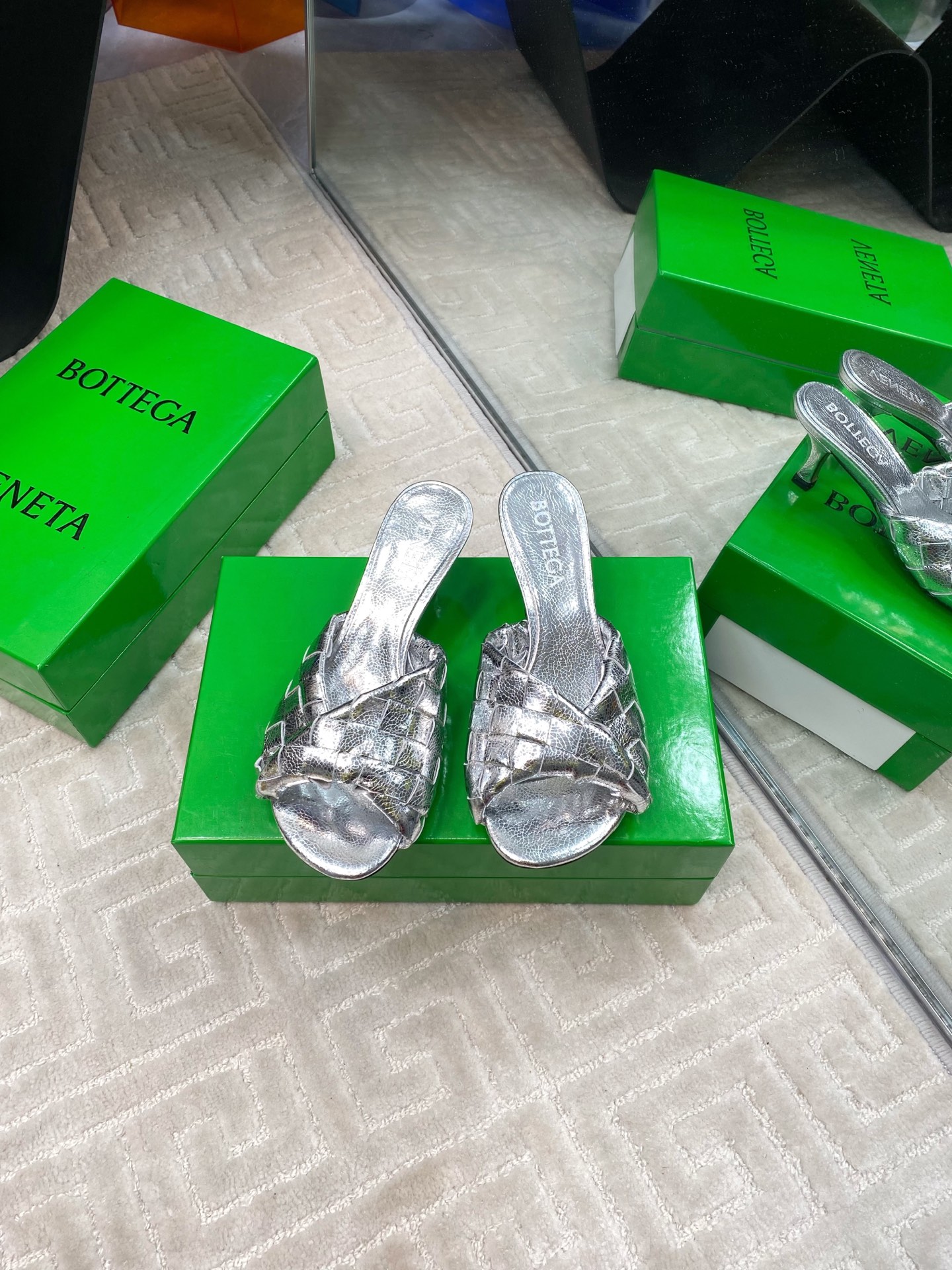 Bottega Veneta Blink Woven Leather Heeled Sandals - Silver 3 i1741285004822 2929 0 0
