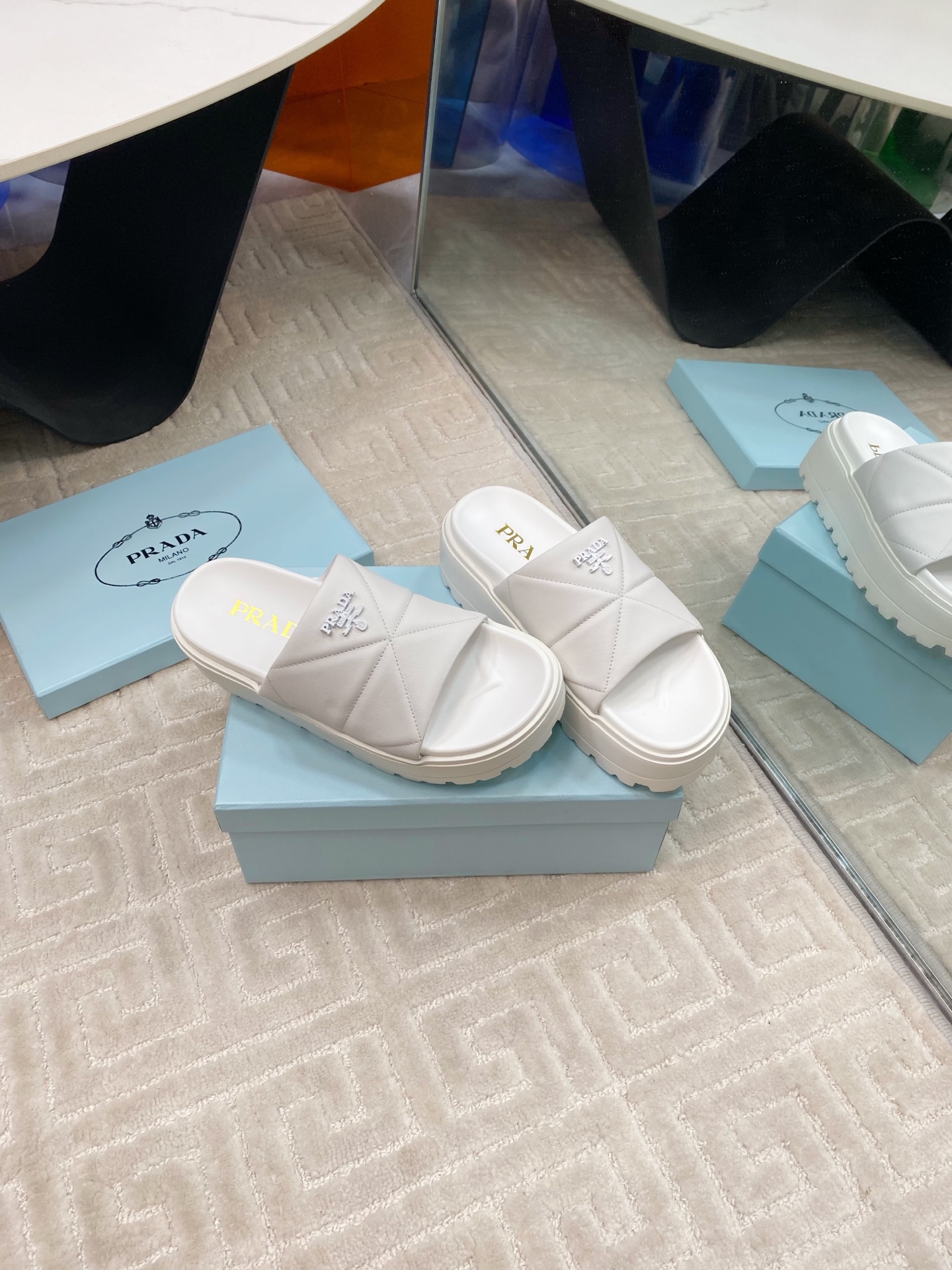 Prada Women's Nappa Leather Platform Slide Sandals - White 5 i1741329020930 9004 0 3