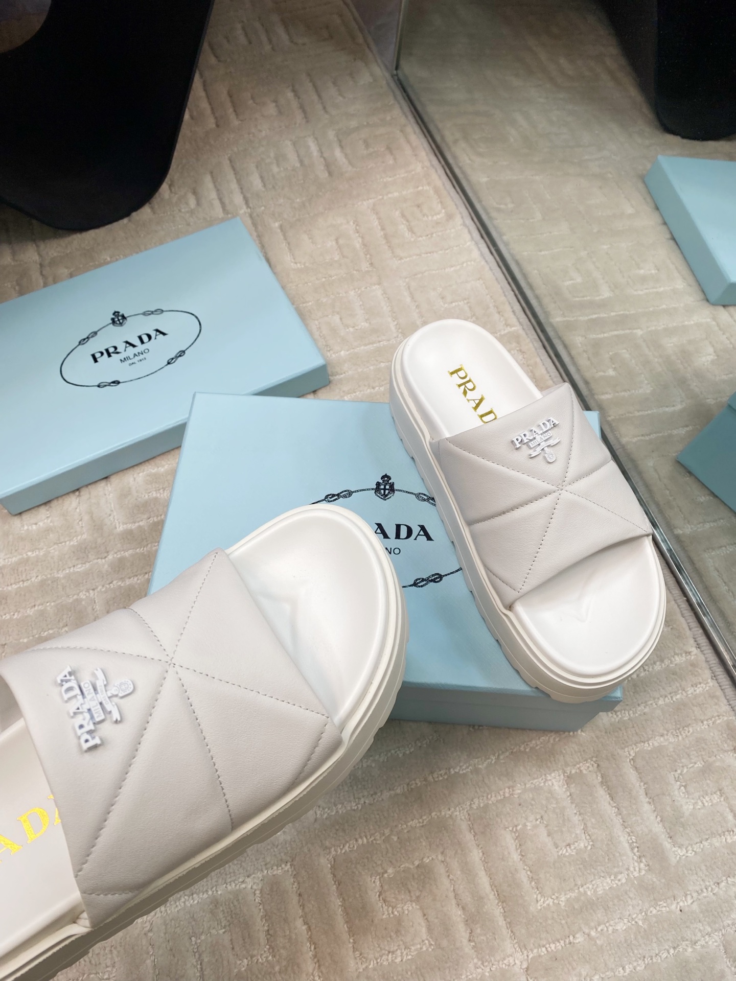 Prada Women's Nappa Leather Platform Slide Sandals - White 7 i1741329020948 8432 0 5