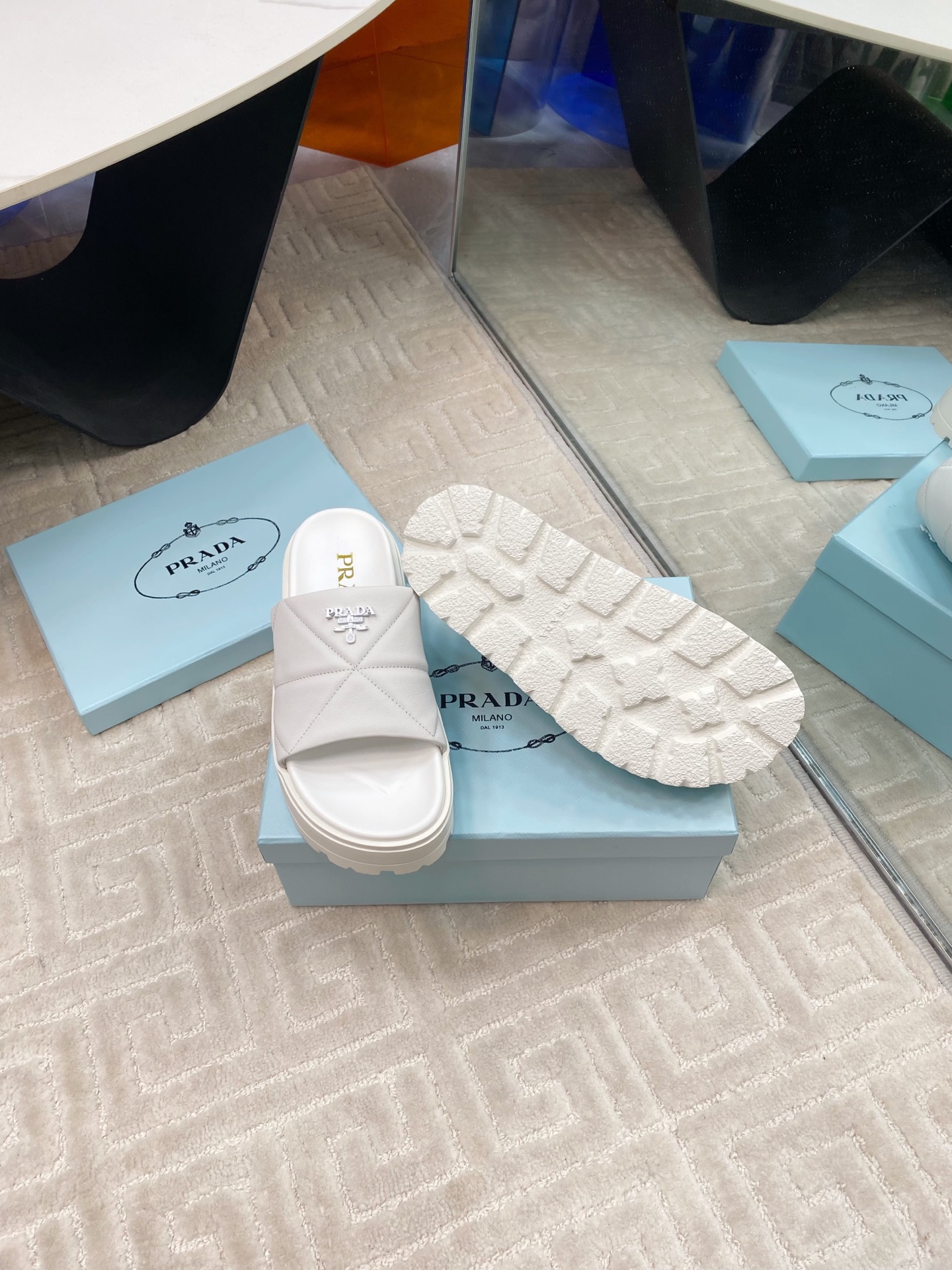 Prada Women's Nappa Leather Platform Slide Sandals - White 10 i1741329022298 5267 0 8