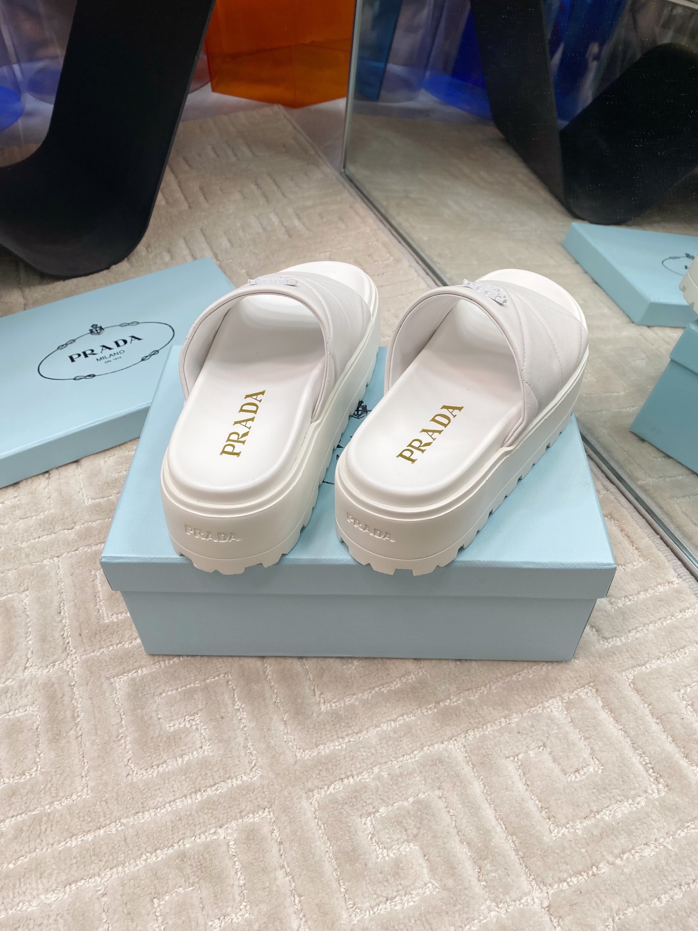 Prada Women's Nappa Leather Platform Slide Sandals - White 9 i1741329022306 3261 0 7