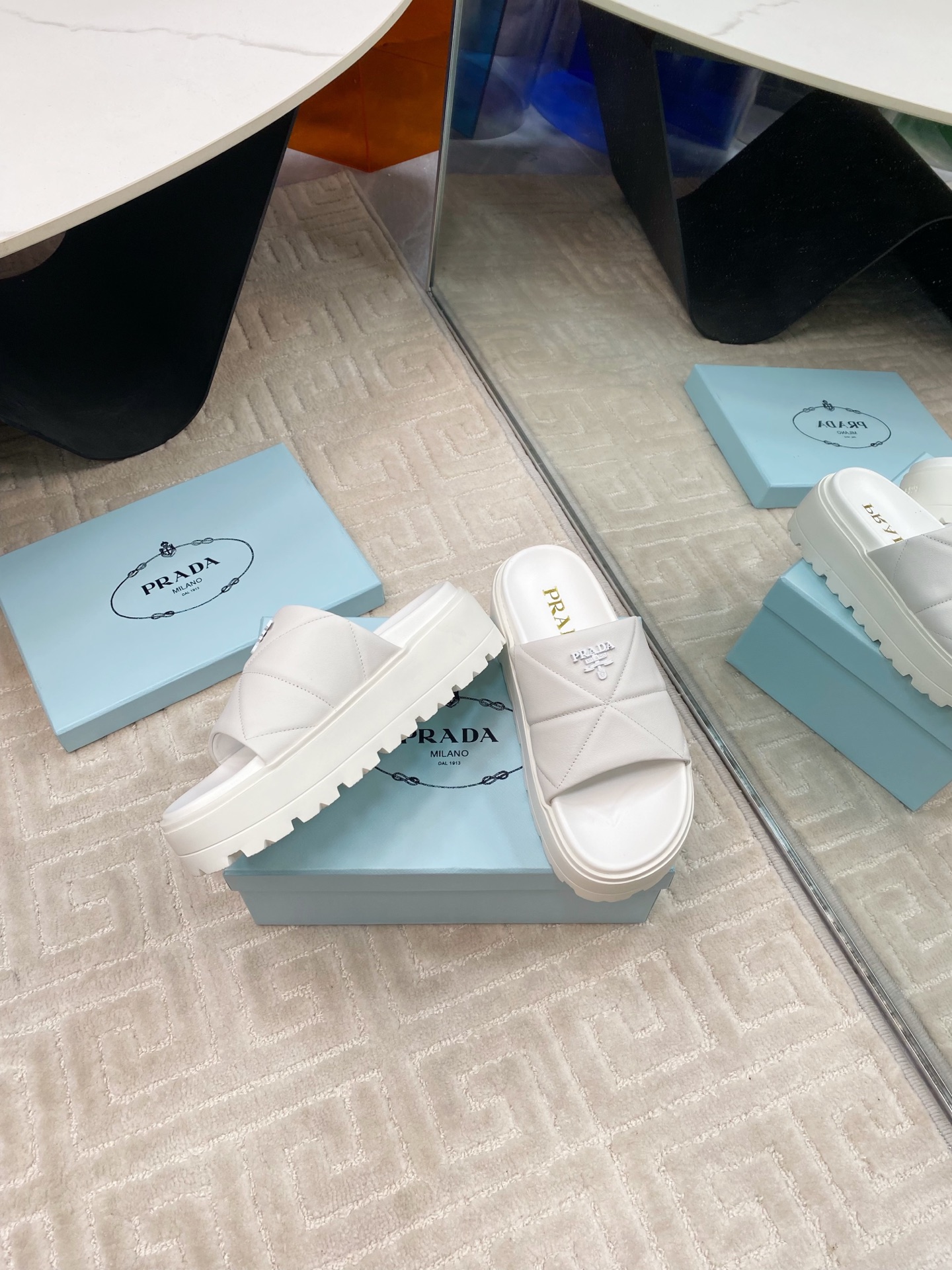 Prada Women's Nappa Leather Platform Slide Sandals - White 6 i1741329022308 3445 0 4