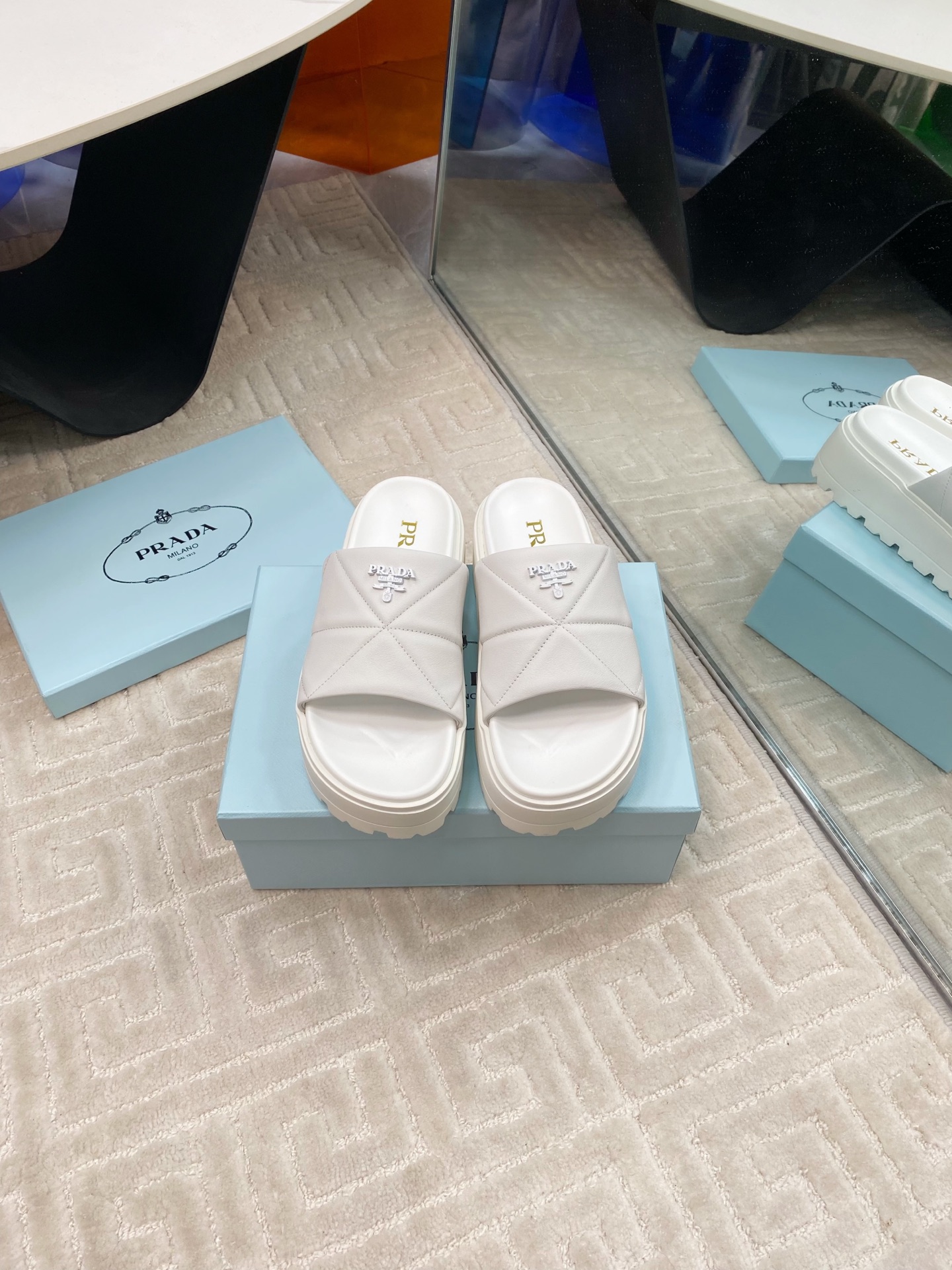 Prada Women's Nappa Leather Platform Slide Sandals - White 3 i1741329022311 7717 0 0