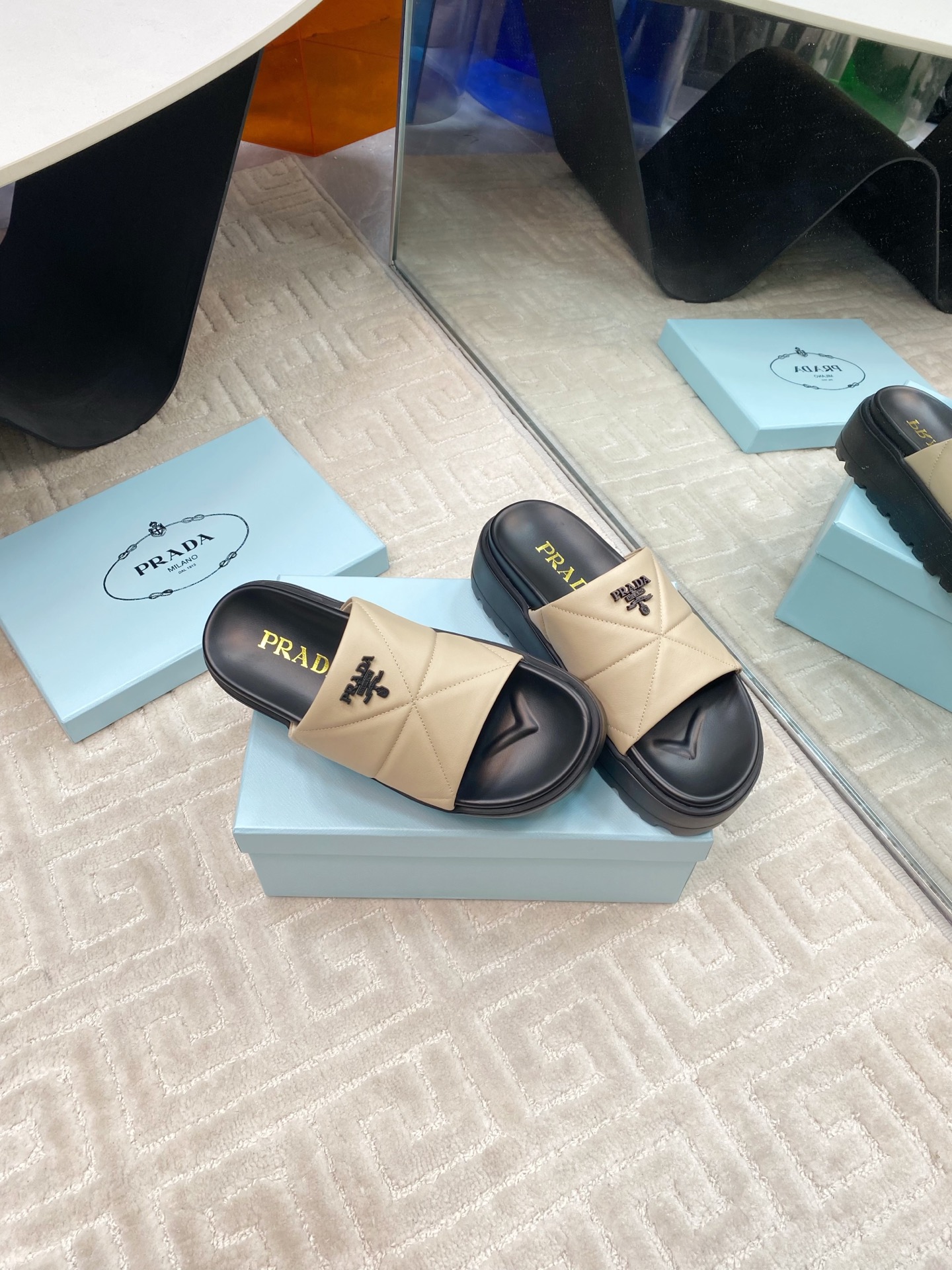Prada New Beige Quilted Nappa Leather Platform Slide Sandals - Iconic Style 5 i1741329049140 898 0 3
