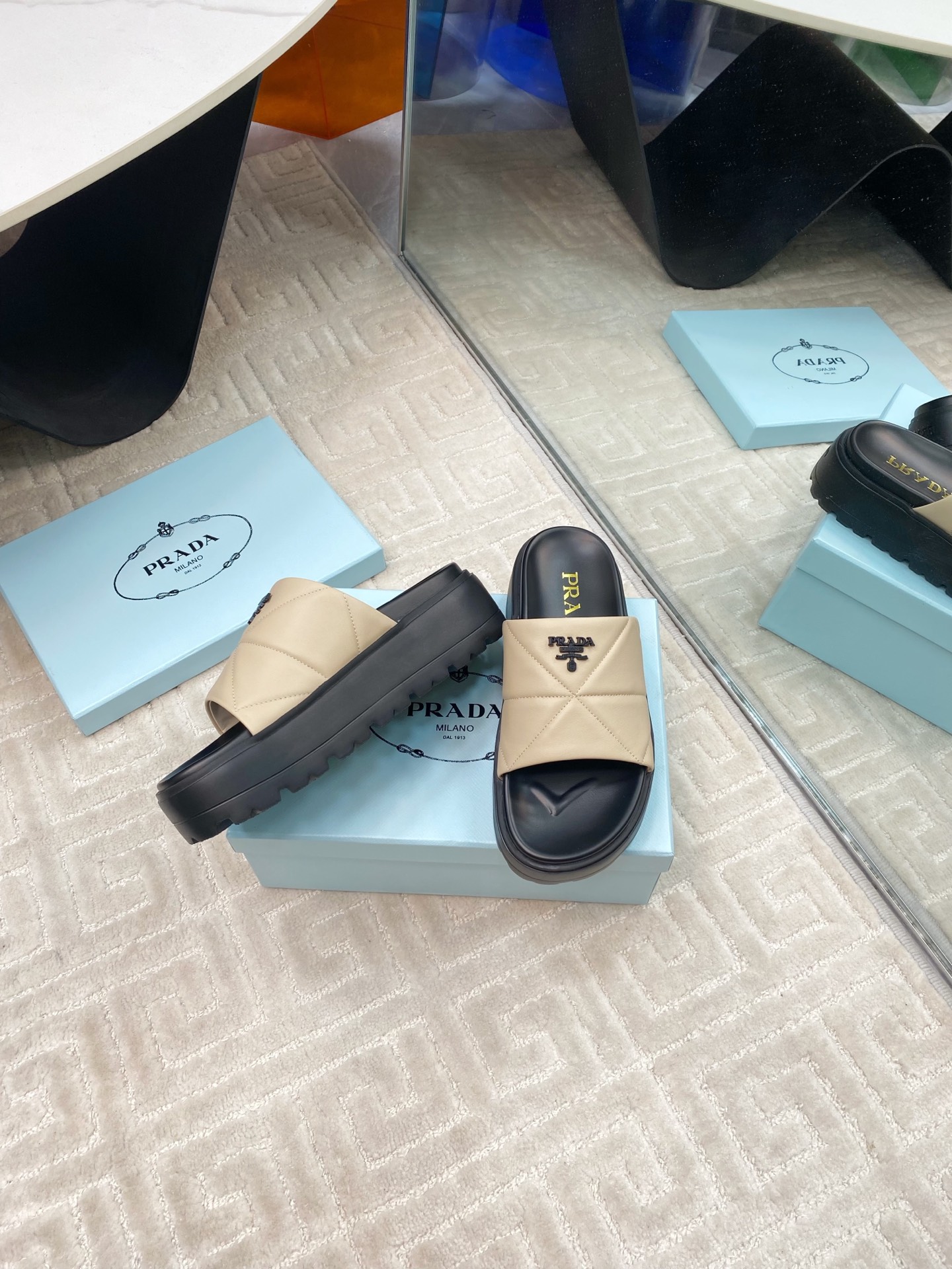 Prada New Beige Quilted Nappa Leather Platform Slide Sandals - Iconic Style 6 i1741329049199 438 0 4