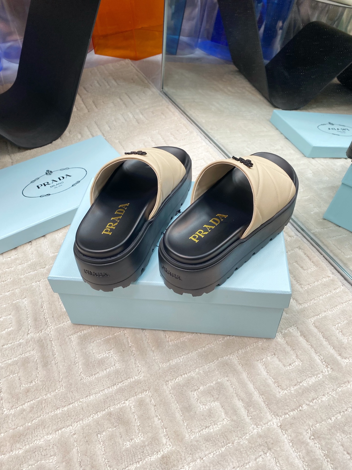Prada New Beige Quilted Nappa Leather Platform Slide Sandals - Iconic Style 8 i1741329052597 6324 0 6