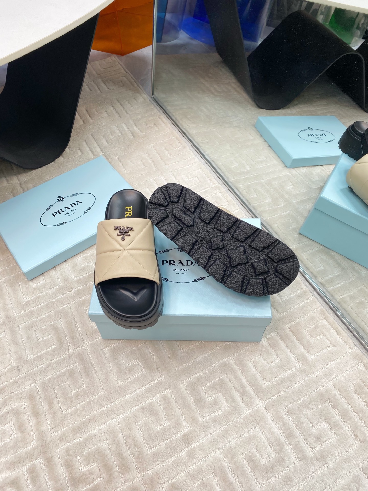 Prada New Beige Quilted Nappa Leather Platform Slide Sandals - Iconic Style 10 i1741329052659 730 0 8
