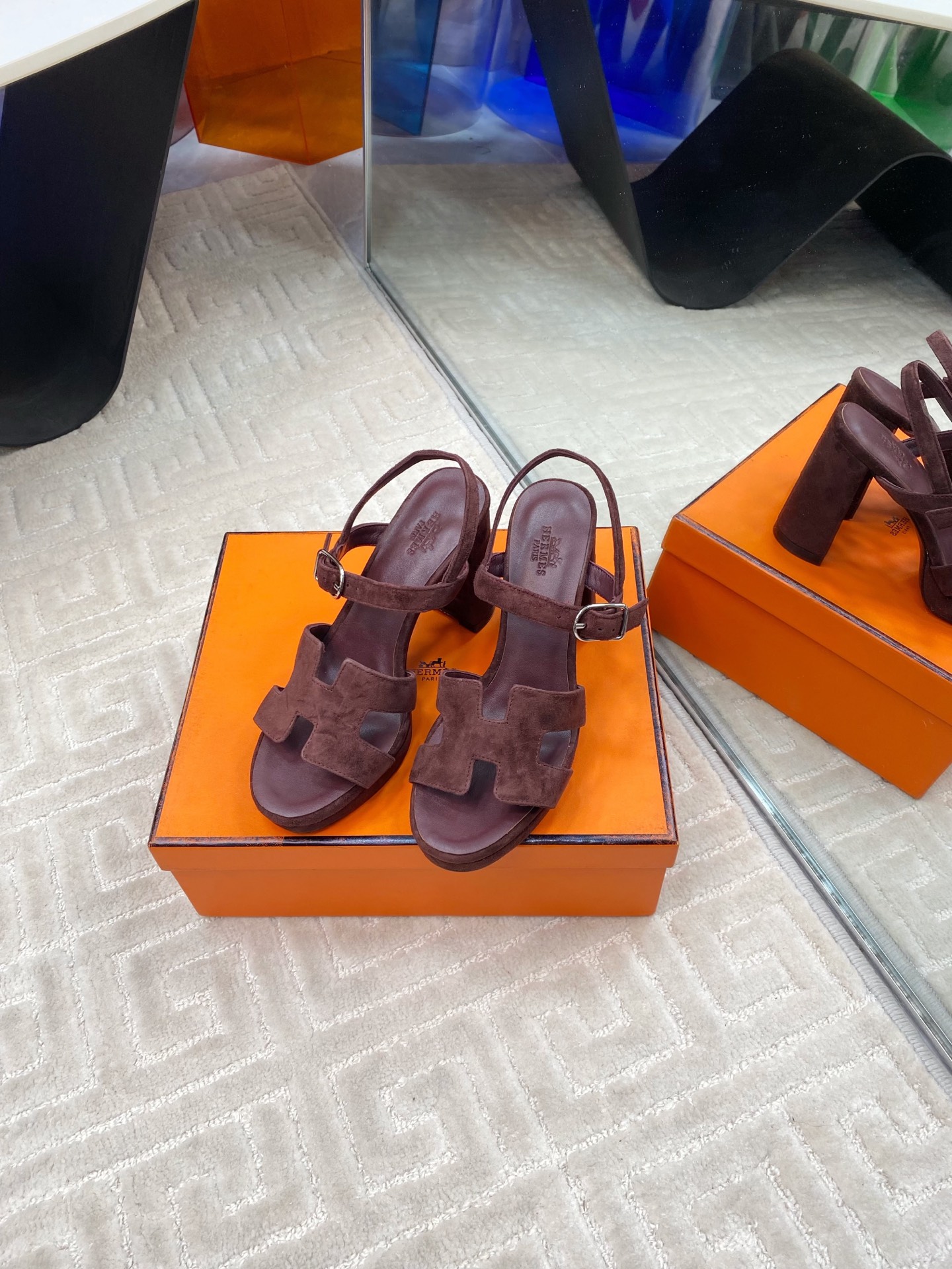 NO:232987,Hermer H's new Aima*Jazz 90 waterproof platform sandal slippers ZP purchased, top-quality original, highest version on the market, batch. Upper imported toe-layer suede cowhide, footbed mixed lambskin, original genuine leather outsole. Get what you pay for, real material, whether it is leather, last, sole, or craftsmanship, it is the same as ZP. Suede high heel sandals, classic 