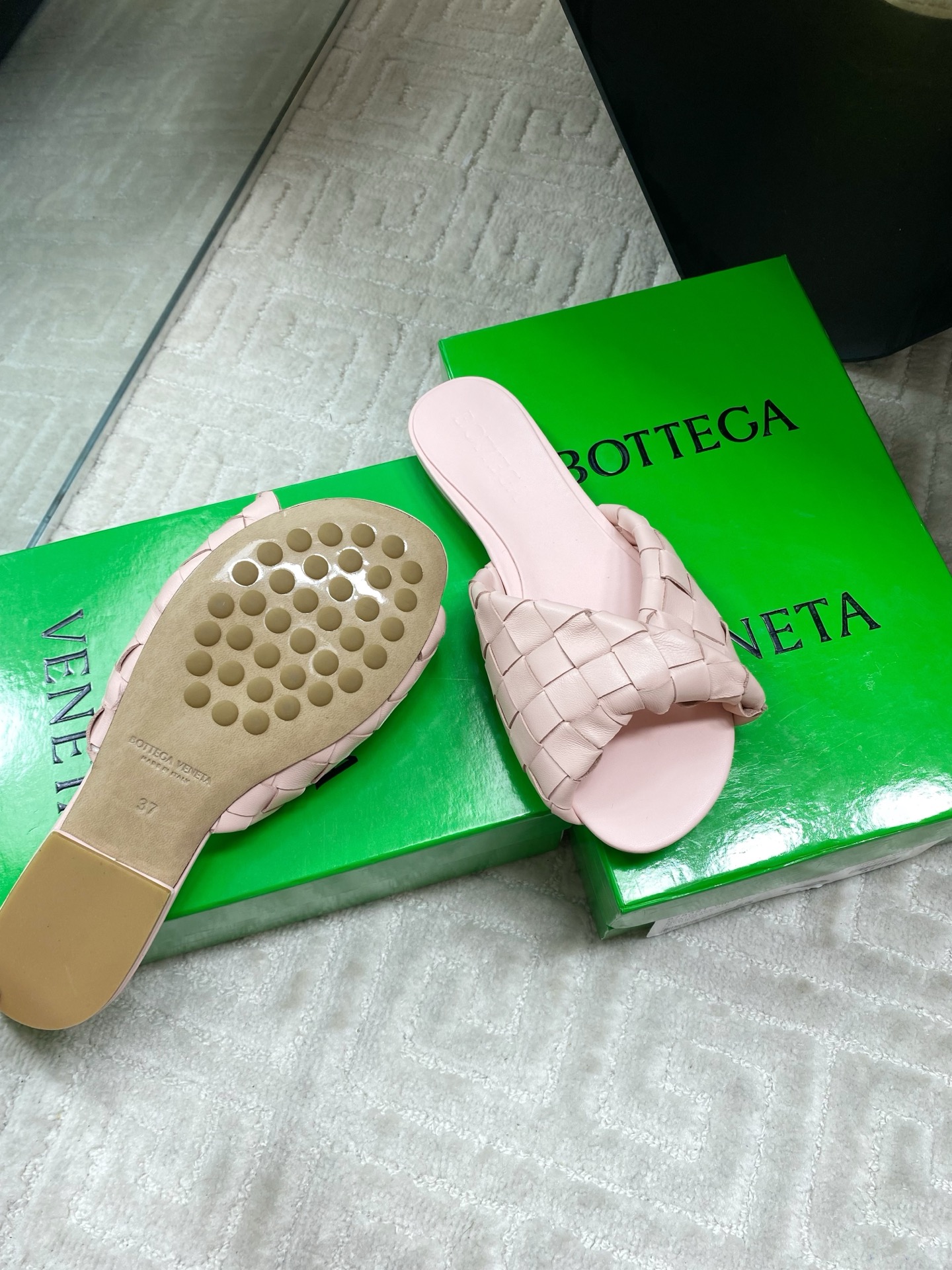 Bottega Veneta Blink Pink Leather Woven Sandals Slides, Luxury Italian Craft 10 i1744631488673 1091 0 8
