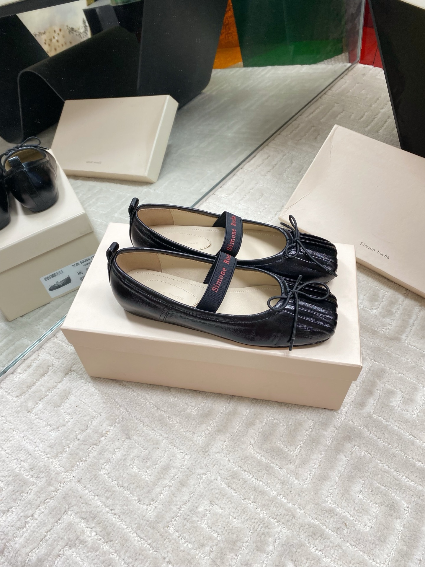 Simone Rocha Women's Ballet Flat Mary Jane in Black Leather 2 i1744633443536 6612 0 8