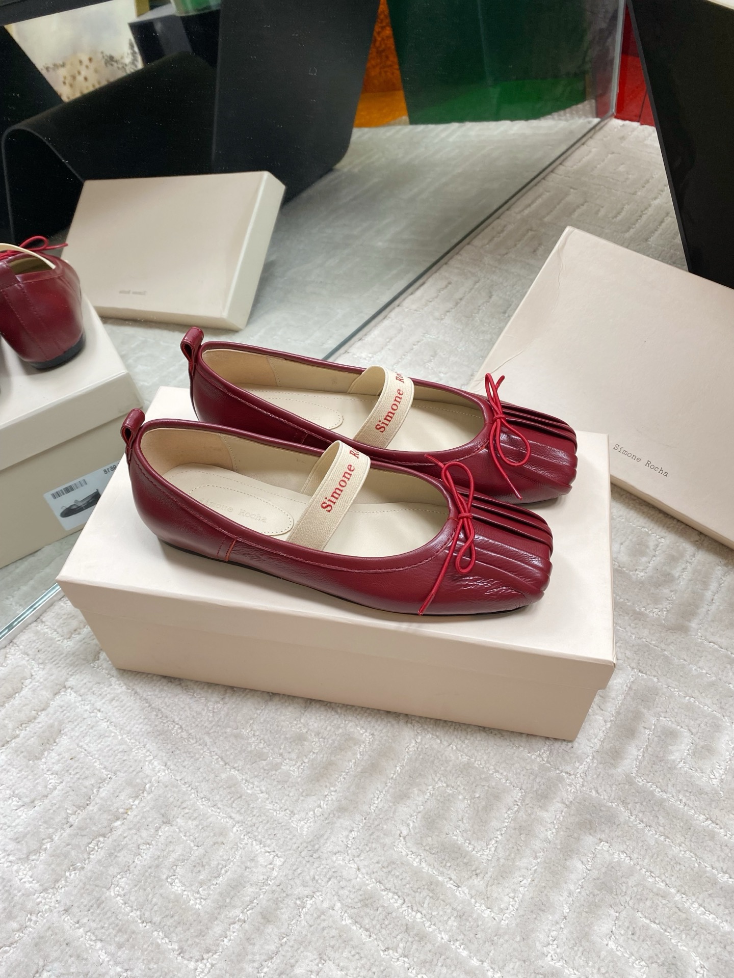 Simone Rocha 25SS Mary Jane Ballet Flats - Red Leather with Bow Detail 1 Simone Rocha 25SS Mary Jane Ballet Flats - Red Leather with Bow Detail