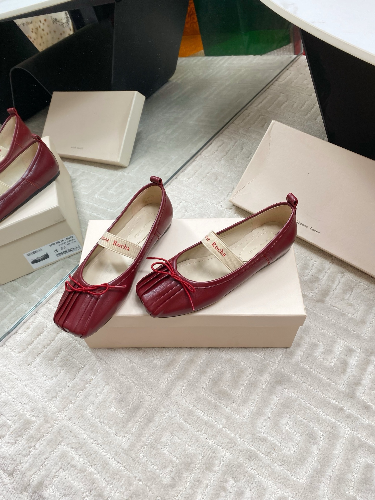 Simone Rocha 25SS Mary Jane Ballet Flats - Red Leather with Bow Detail 5 i1744633487054 9408 0 2