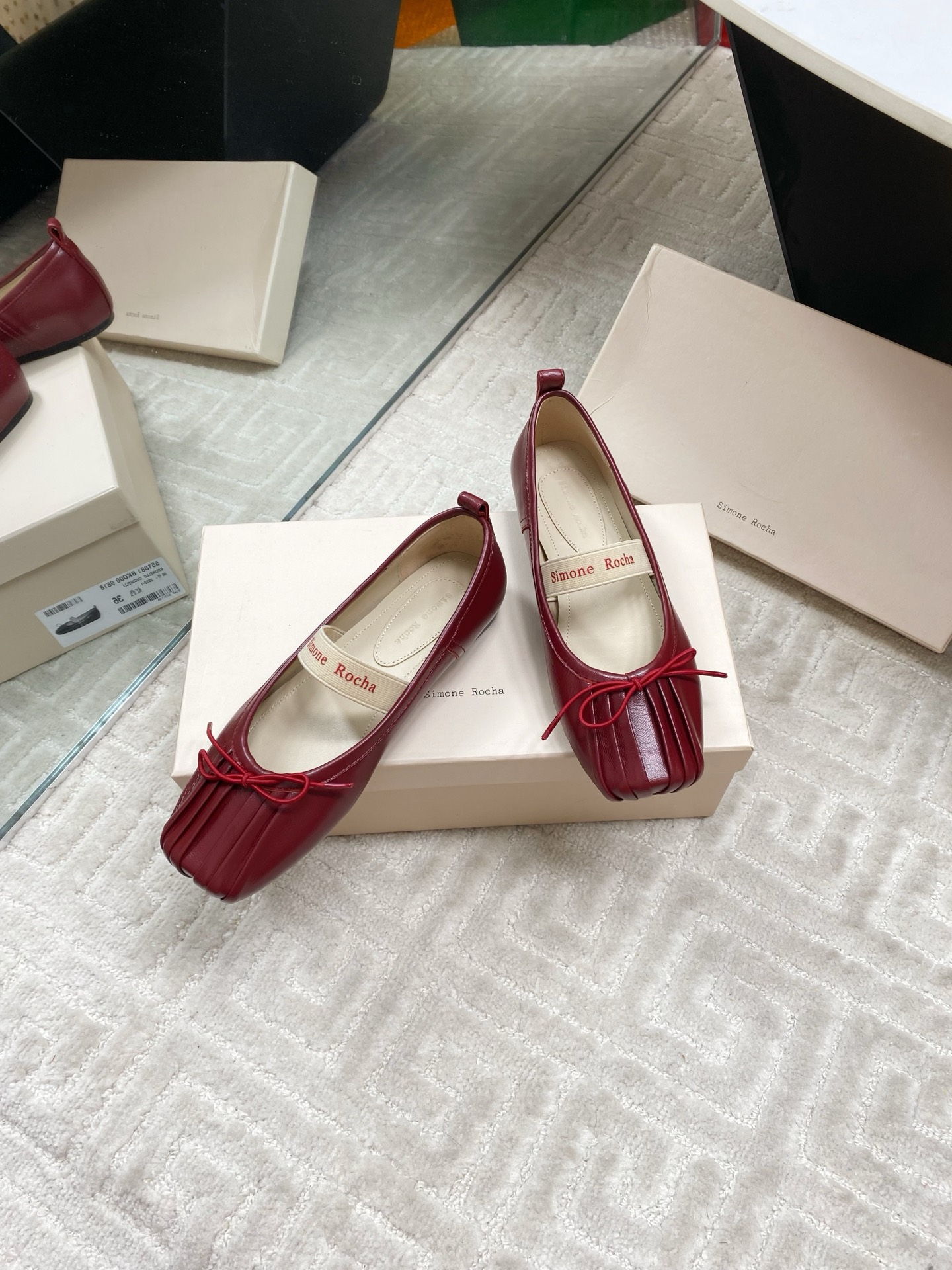 Simone Rocha 25SS Mary Jane Ballet Flats - Red Leather with Bow Detail 4 i1744633487105 1016 0 1