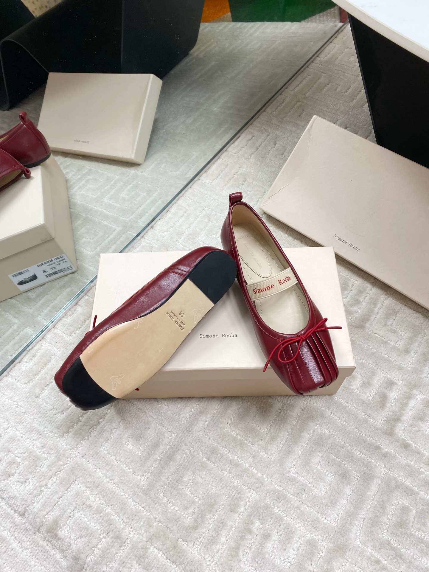 Simone Rocha 25SS Mary Jane Ballet Flats - Red Leather with Bow Detail 10 i1744633488492 3464 0 8