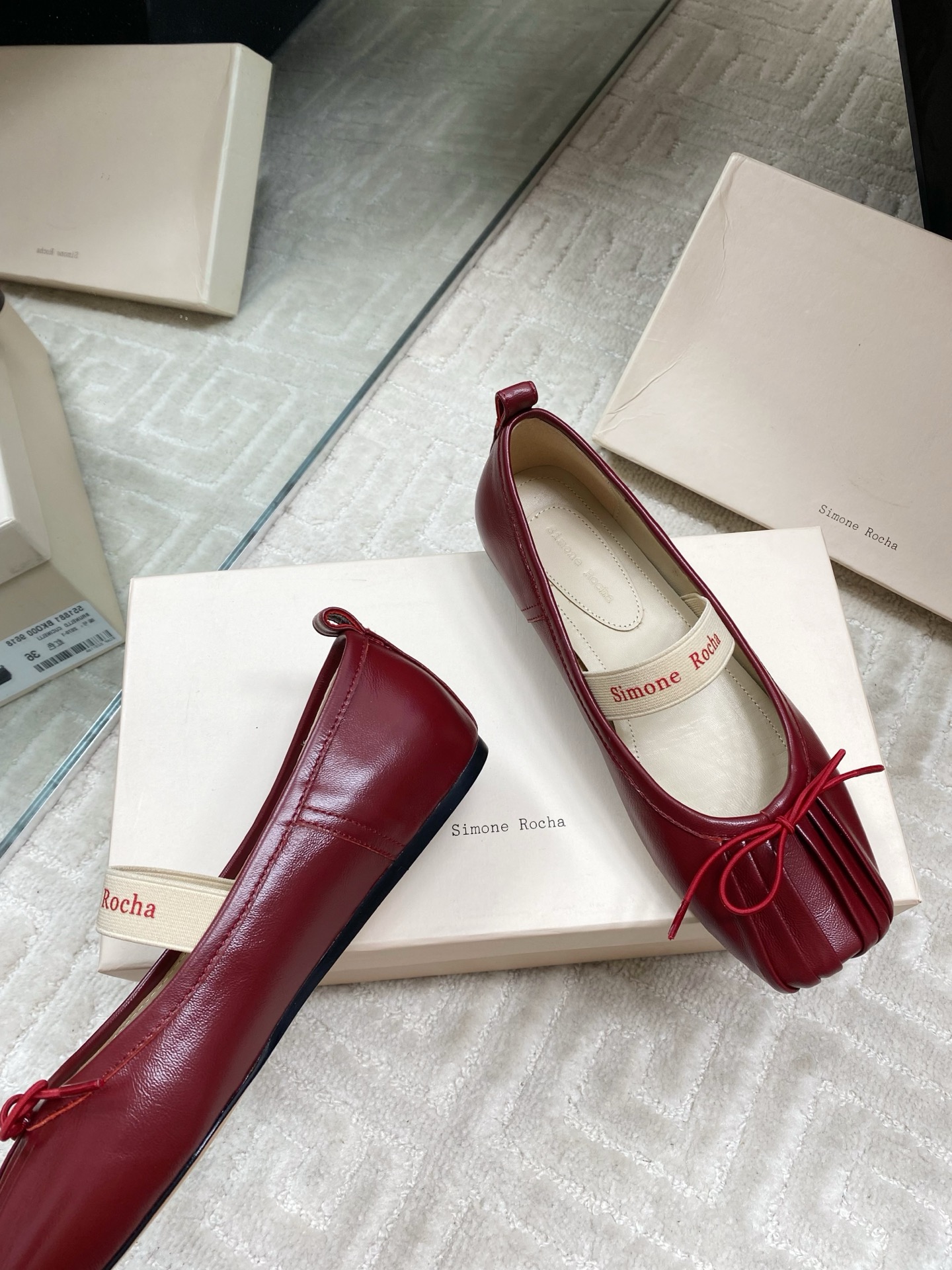 Simone Rocha 25SS Mary Jane Ballet Flats - Red Leather with Bow Detail 6 i1744633488497 8471 0 3