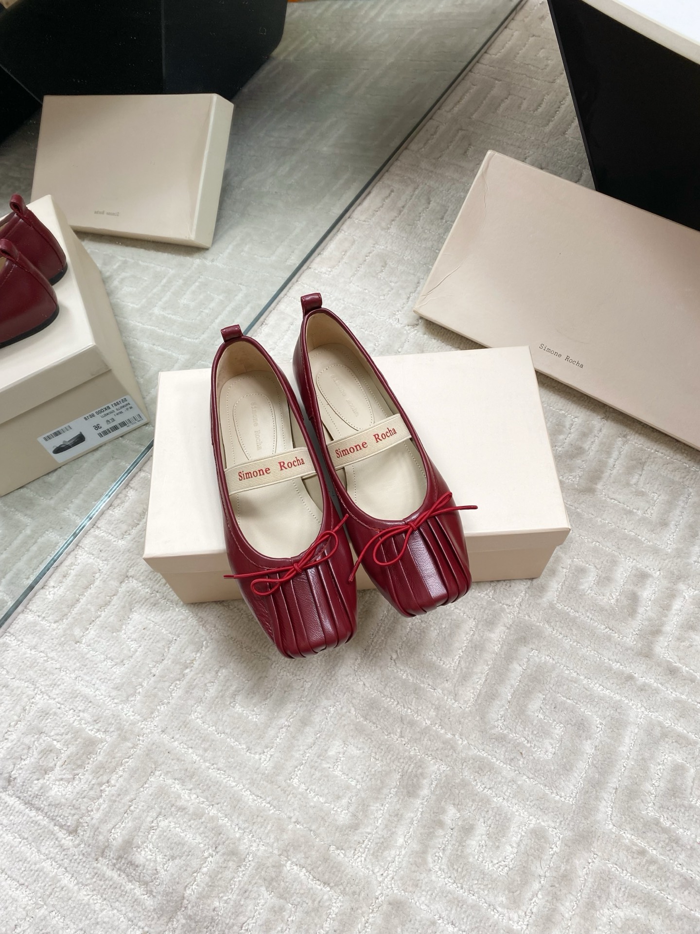 Simone Rocha 25SS Mary Jane Ballet Flats - Red Leather with Bow Detail 3 i1744633488506 9187 0 0