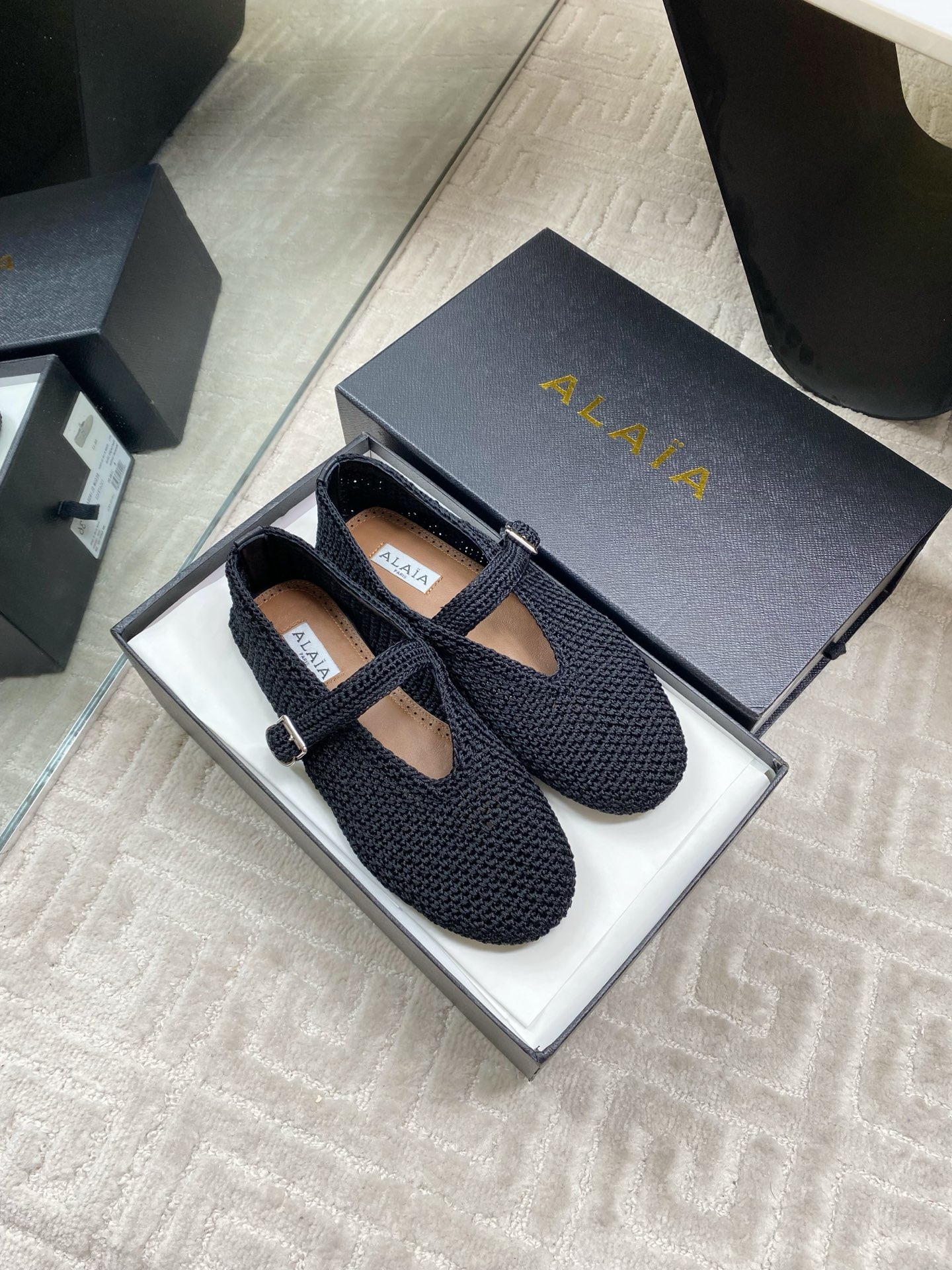 Alaia Inspired Black Woven Ballet Flats with Ankle Strap, Comfortable & Stylish 5 i1744649908693 4329 0 3