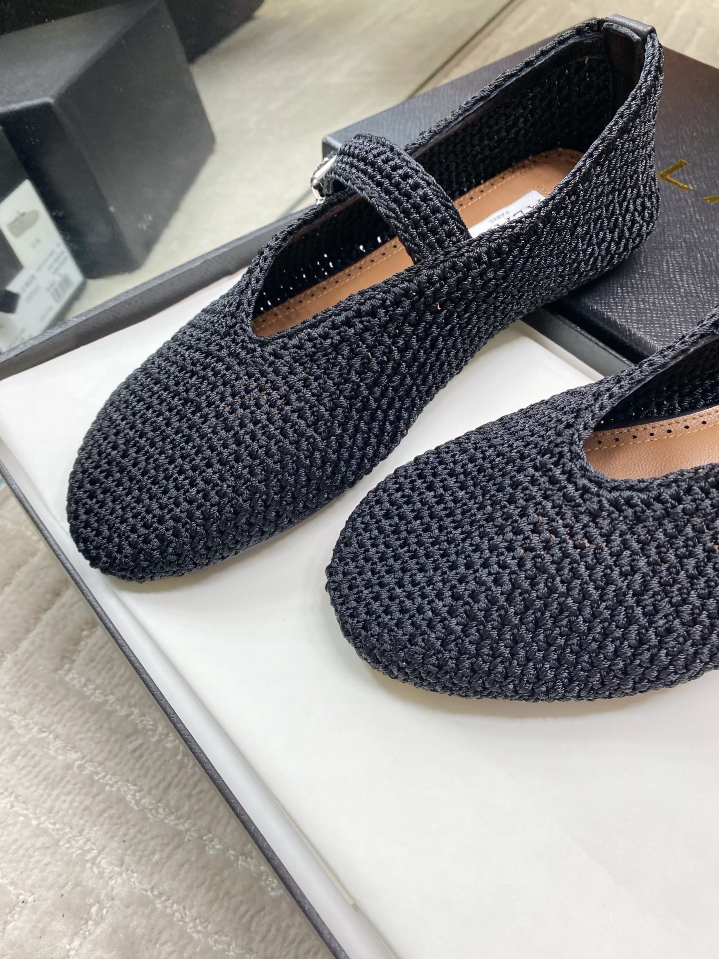 Alaia Inspired Black Woven Ballet Flats with Ankle Strap, Comfortable & Stylish 7 i1744649908693 8162 0 5