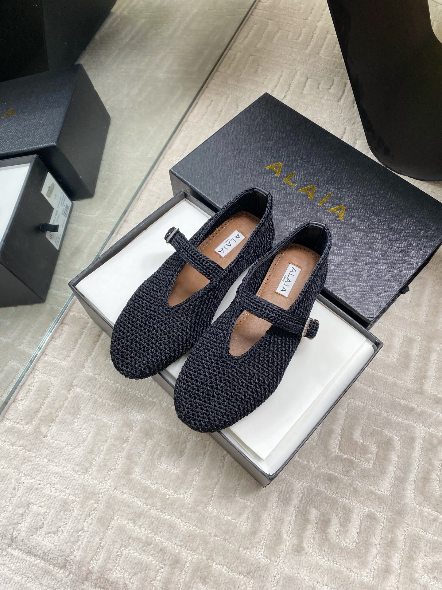 Alaia Inspired Black Woven Ballet Flats with Ankle Strap, Comfortable & Stylish 3 i1744649908693 930 0 0